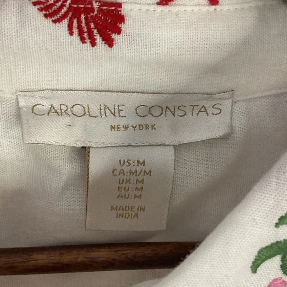Caroline Constas White Crop Button Up Embroidered Top Med Summer Print Linen - Picture 2 of 13